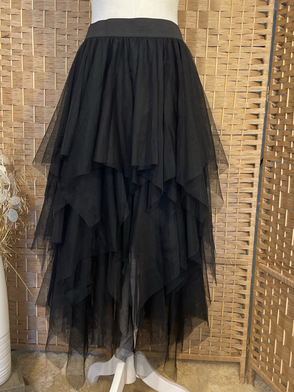 Origami by Viviene Black Layered Tulle Midi Skirt Goth Fairycore